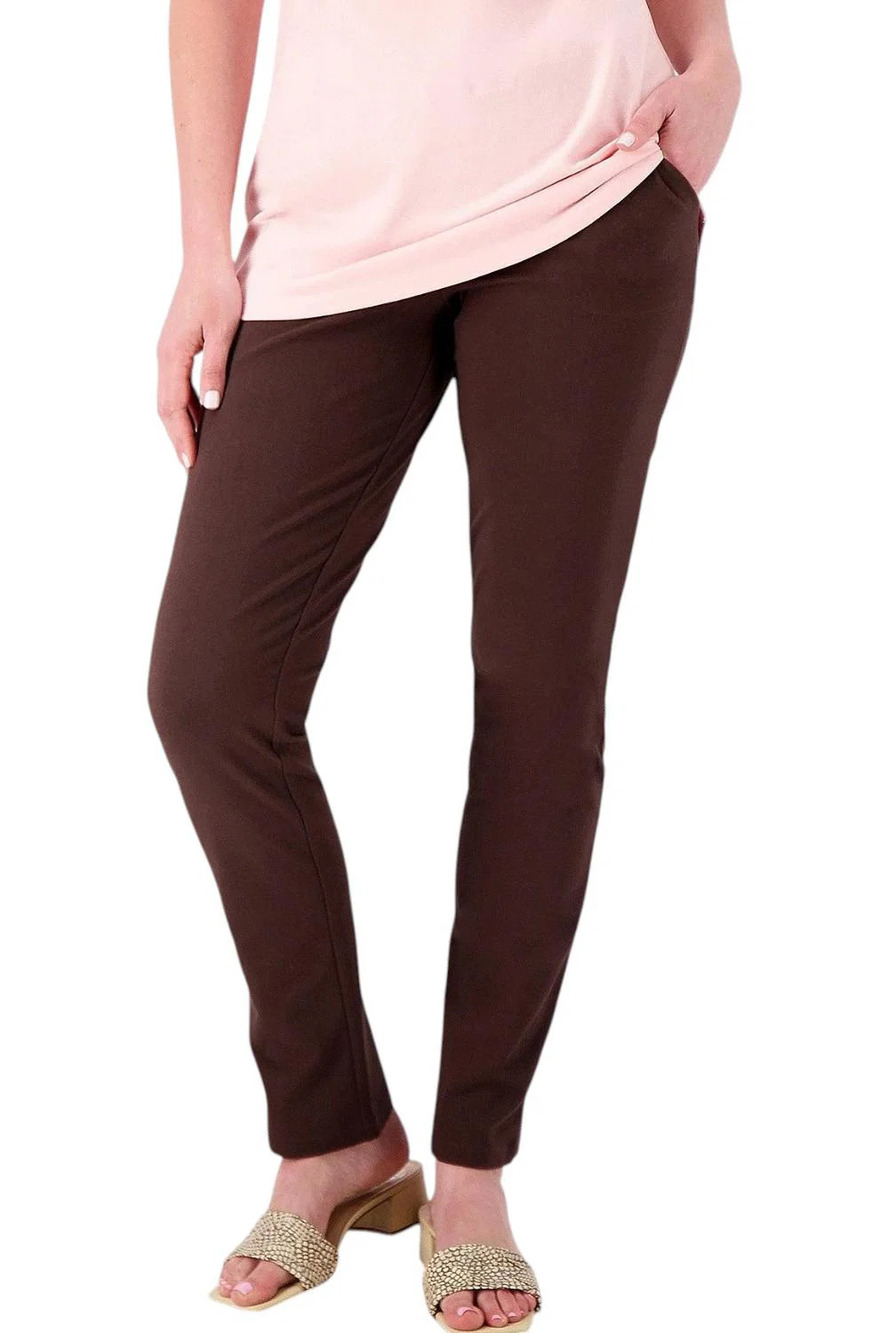 Denim & Co. Active Women's Duo Stretch Slim Straight Pants Drk Choco - Tall